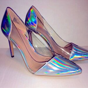 BCBG Iridescent Heels with clear sides size 9M in brand new condition.